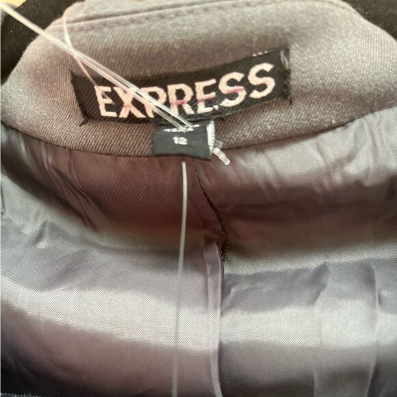 Express gray, single-breasted, classic blazer, mock front pockets, back vent, 6 - Picture 3 of 11